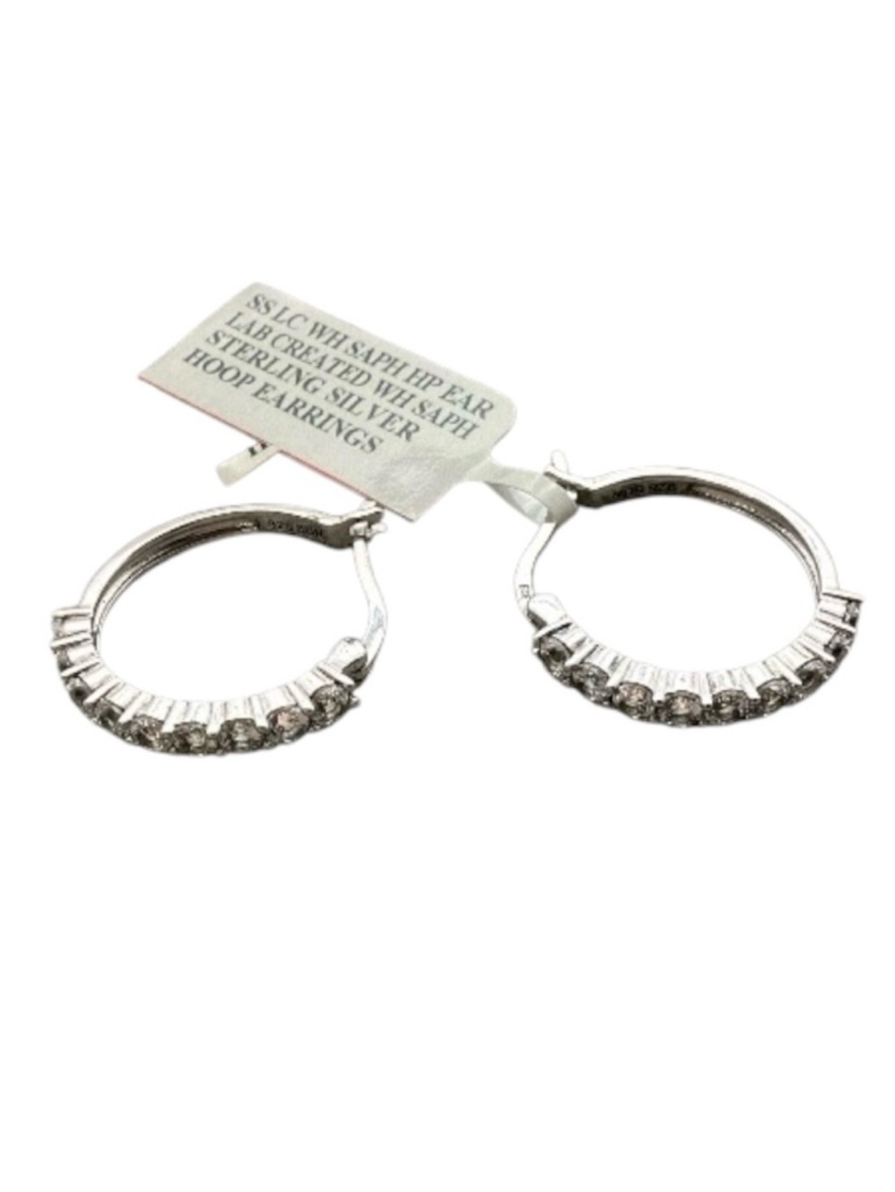 Sterling Silver (925) Lab Created White Sapphire Hoop Earrings (NWT) - Picture 3 of 7